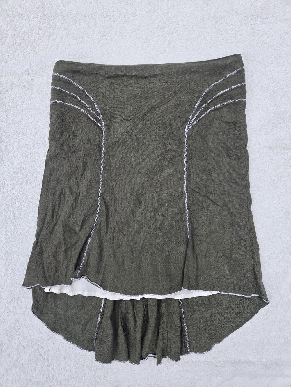Vintage Y2K bebe Made in USA Olive Linen High-Low Skirt - Size 6 / Waist 30